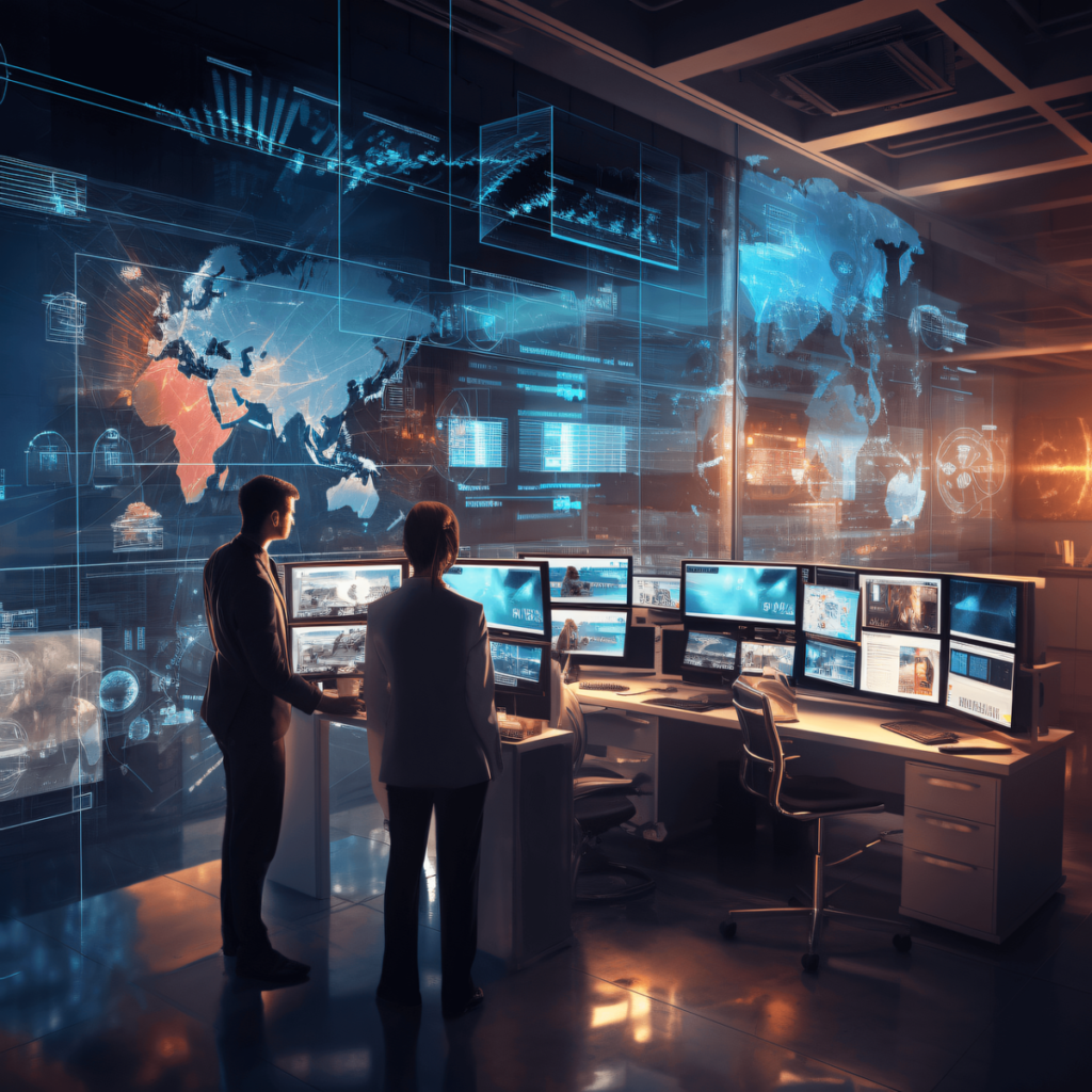 ai generated, businessman, office, modern, business, computer, technology, internet, digital, communication, video, television, concept, work, web, person, success, team, interface, monitor