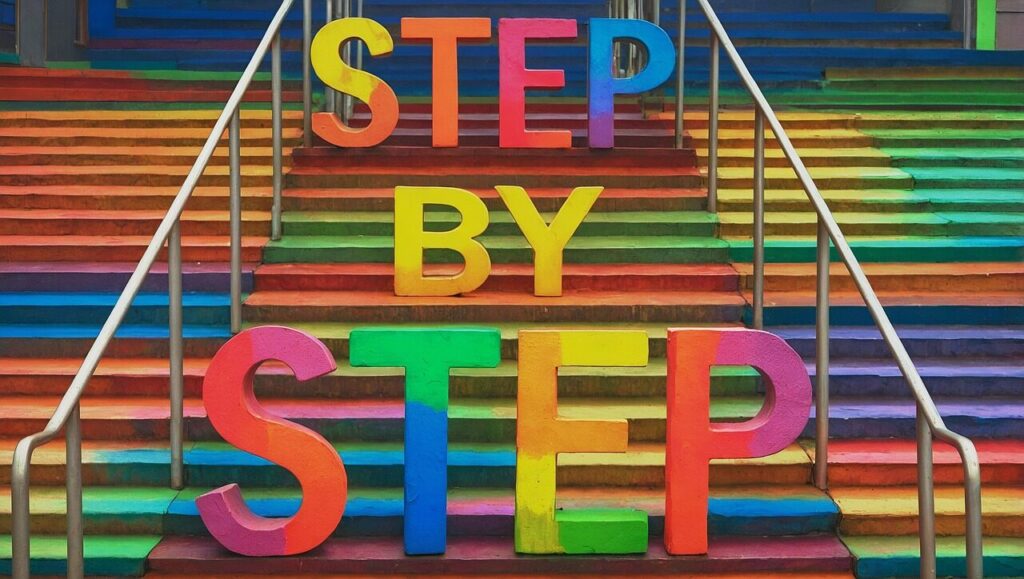 step by step, step, rainbow, stairs, nature, proud, gender, queer, individuality, proudly, gender equality, rainbow colors, background, lgbtq, equality, lesbian